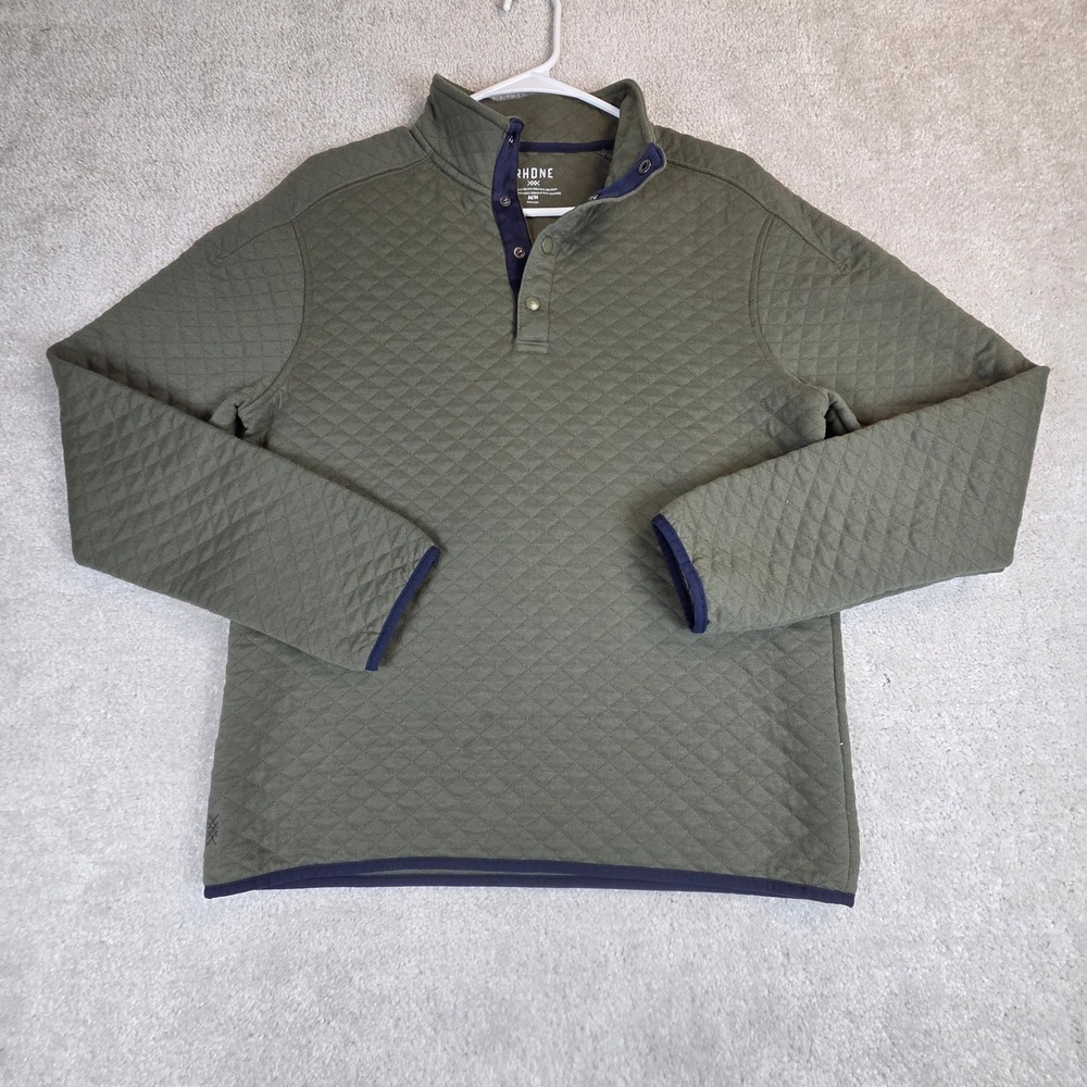 Rhone Gramercy Snap Pullover Mens S/M Olive Green Quilted Mock Neck‎